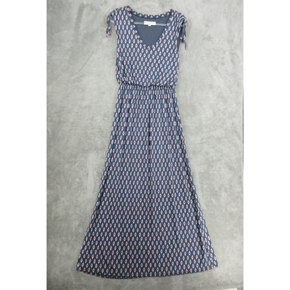 LOFT Dress Womens Size S Maxi Boho Aztec Southwestern Tie Shoulder Blue Modest